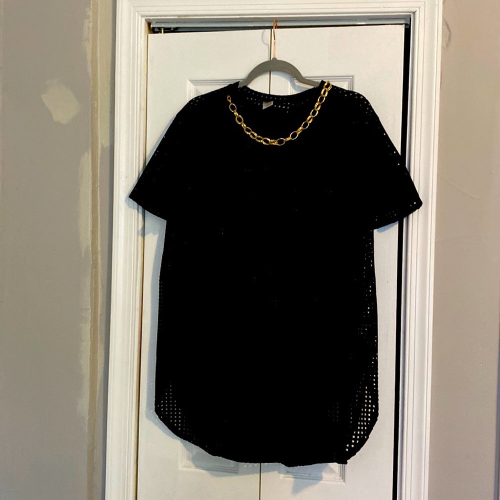 Black Square Eyelet Short Sleeve Tunic